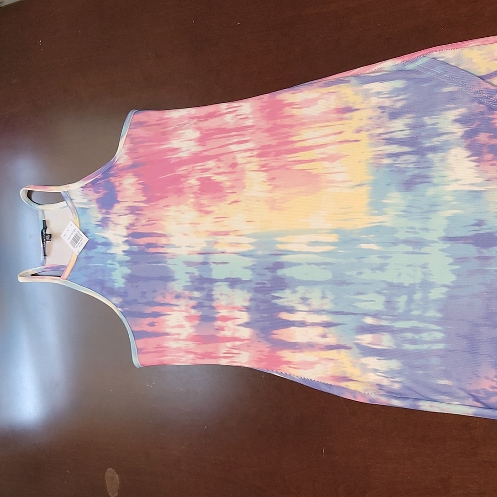 Spring Pastel Tie-Dye Racerback Muscle Maxi Dress With Crosses Front Hem Size 2X - Picture 2 of 13